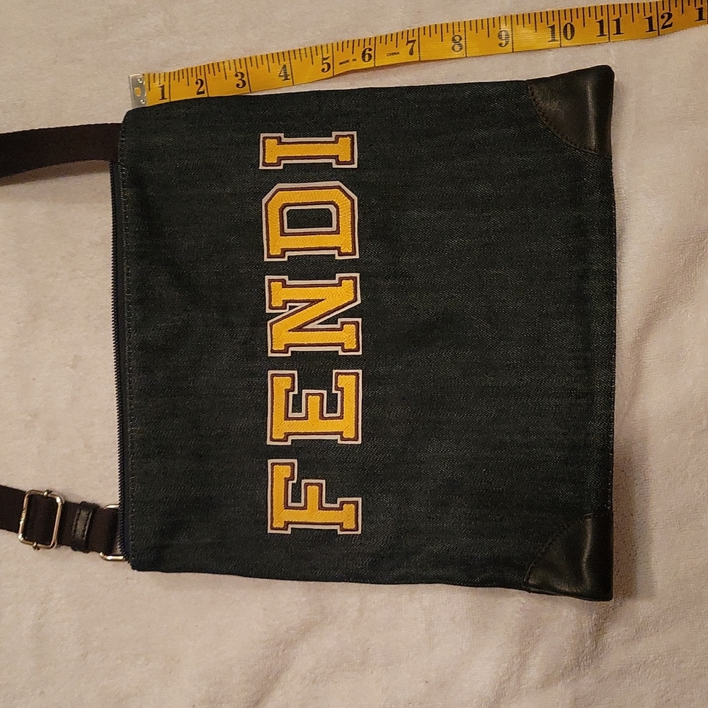 Fendi Dark Denim Shoulder Bag with Yellow Logo